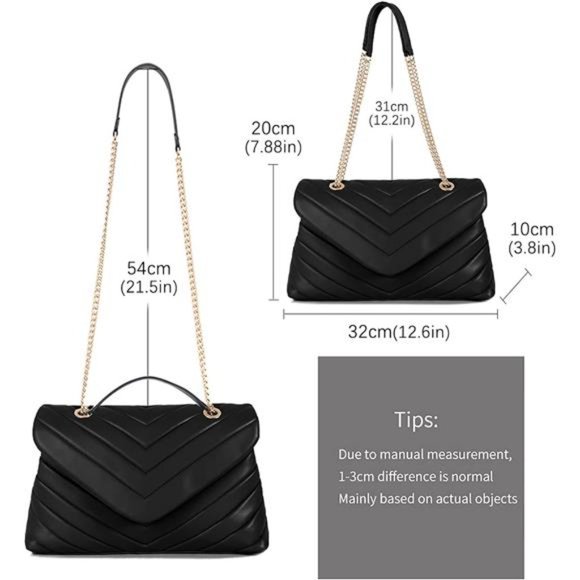 Black  Sleek  Adjustable Chain Strap Quilted Crossbody Purse - Picture 2 of 7